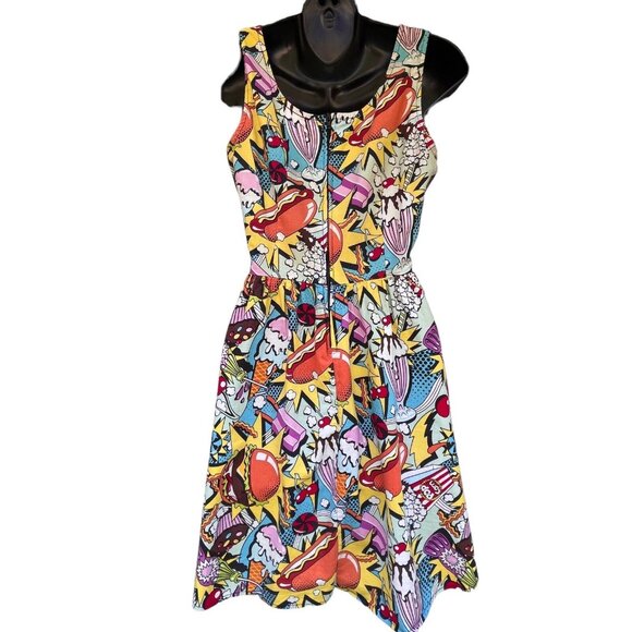 Fun Comic Book Pop Sleeveless Fit & Flare Retro Above Knee Dress Women’s S - Picture 6 of 11
